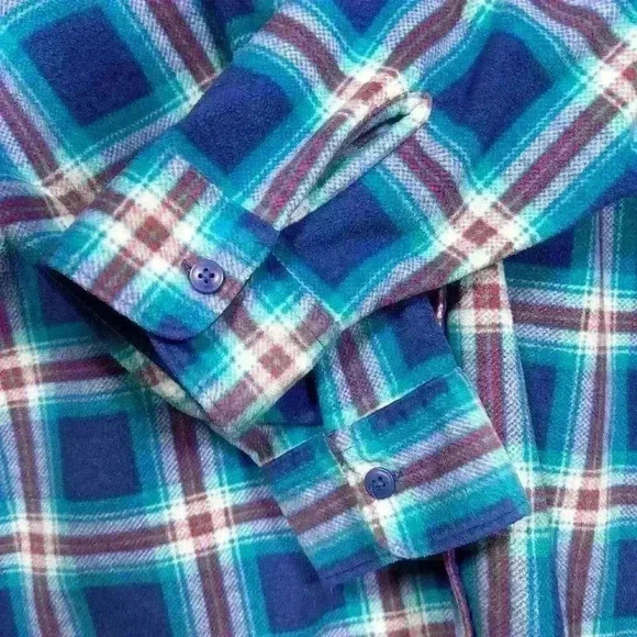 RIDERS BY LEE Super Soft Flannel Fleece Button Up Blue Plaid Top Women 1X - Picture 10 of 11